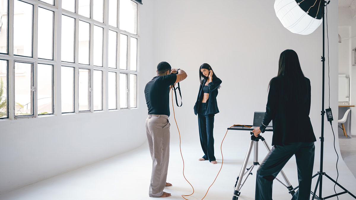 fashion model posing at photoshoot